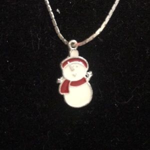 Cute Snowman Pendant on Silver Necklace